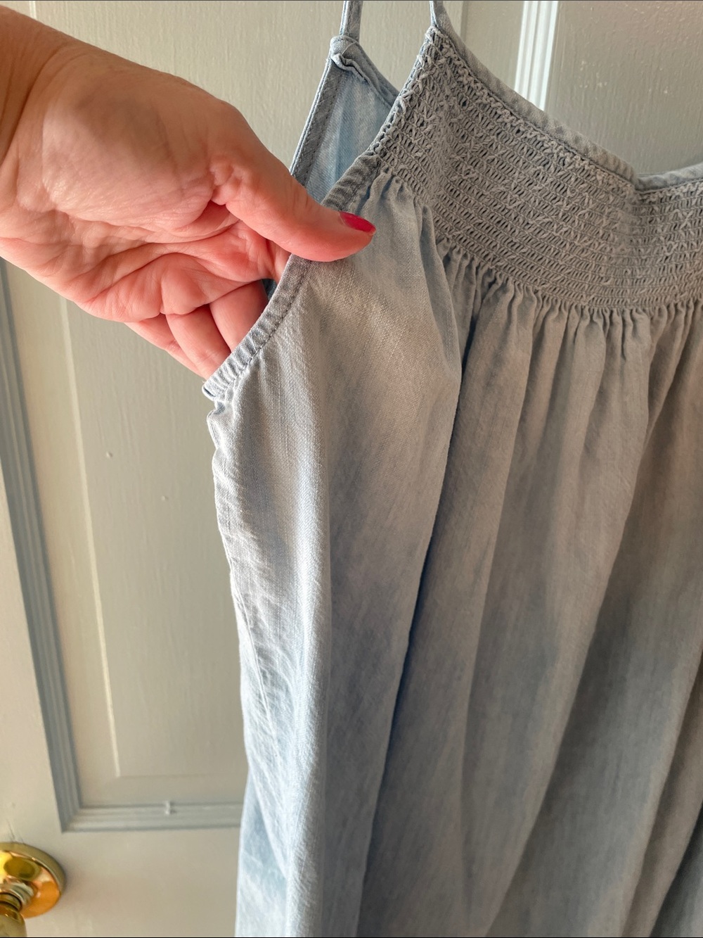 Soft Joie Light Blue Denim Smocked Ruffle Mini Cami Sundress EUC - Picture 4 of 11
